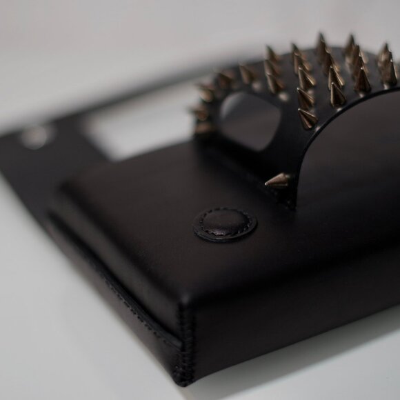 Wearable Clutch with Spike Studded detail - Italian Vachetta Leather - Picture 12 of 15